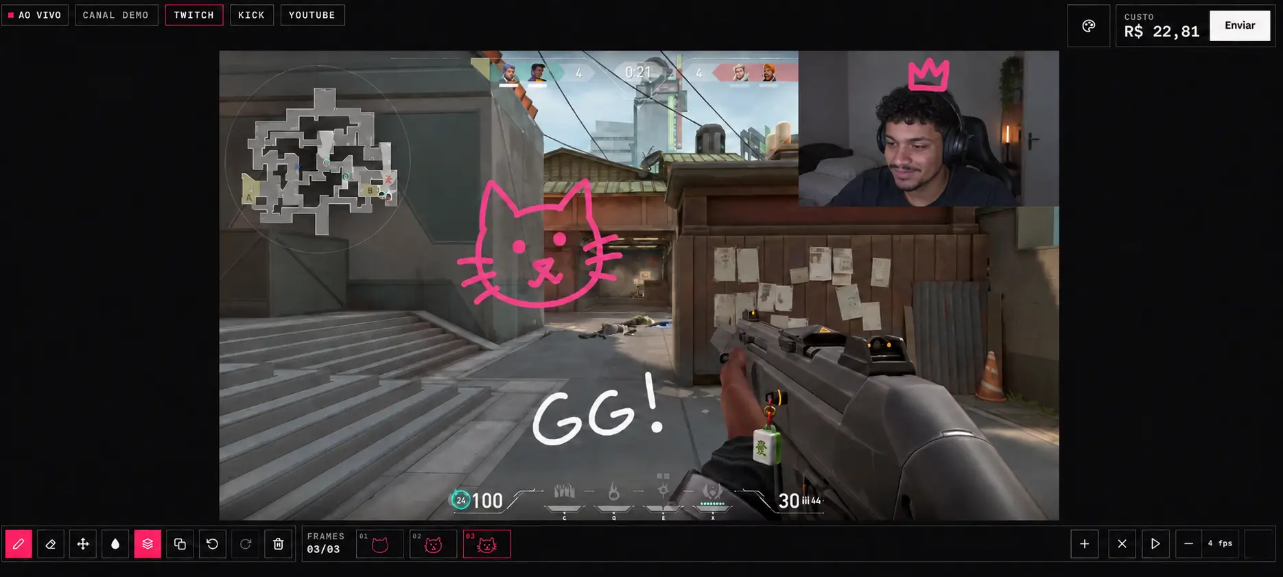 Drawgg board with a drawing over the stream and the cost in the top right corner
